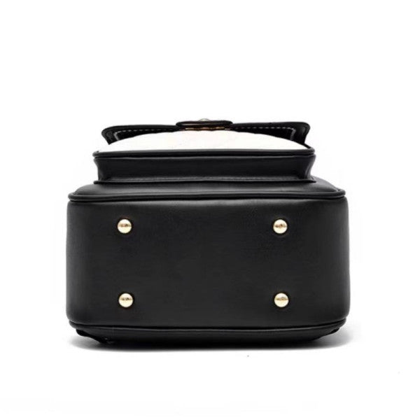 Trendy Black Traveler Backpack Large Capacity Cute Design Polyester Interior Synthetic Leather Straps 3 Compartments Double Handles Zipper Closure