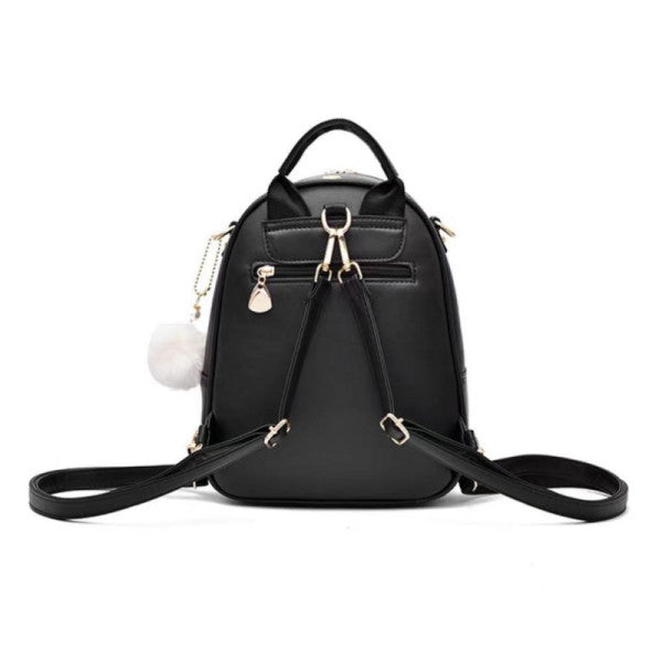 Trendy Black Traveler Backpack Large Capacity Cute Design Polyester Interior Synthetic Leather Straps 3 Compartments Double Handles Zipper Closure