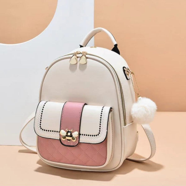 Trendy Women's Large Capacity Cute Backpack Synthetic Leather Polyester Interior Cream White Zipper Closure - Shop N Save