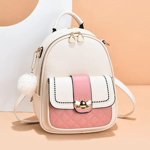 Trendy Women's Large Capacity Cute Backpack Synthetic Leather Polyester Interior Cream White Zipper Closure - Shop N Save