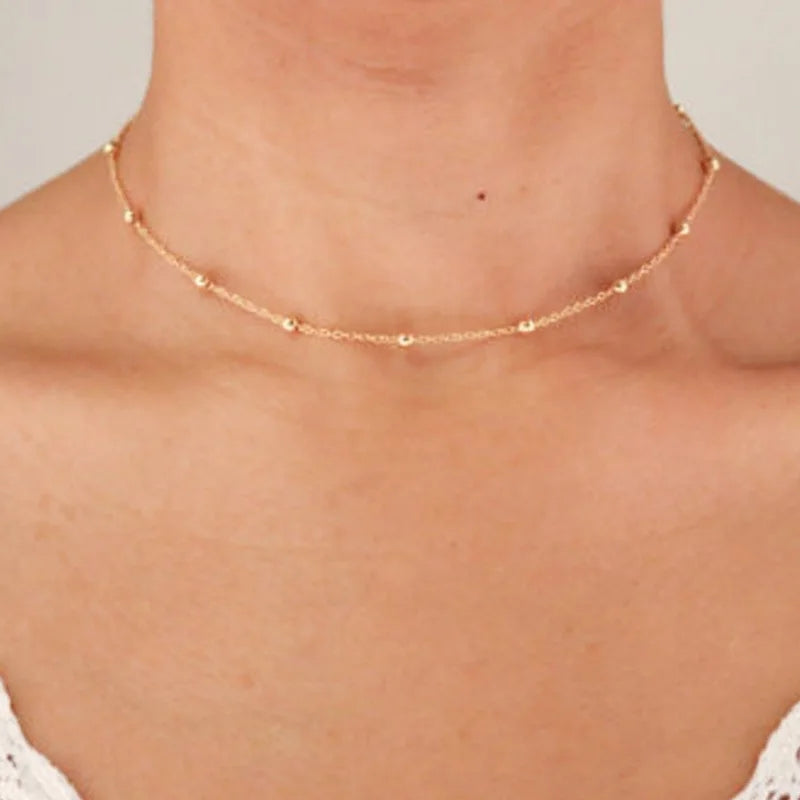 Golden Ball Chain Choker: Short Fashion Clavicle Necklace for Women - Shop N Save