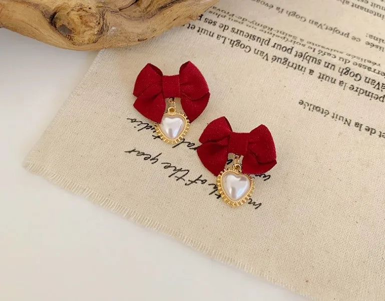 Heart Pearl Bow Earrings: Wholesale Fashion Jewelry Set - Shop N Save
