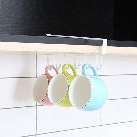 Iron Kitchen Storage Racks Holders 6 Hooks Single Row Hanger - black