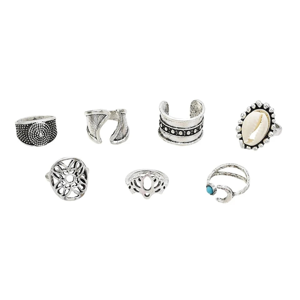 Boho Crystal Finger Rings: Snake, Moon & Star Set for Summer - Shop N Save