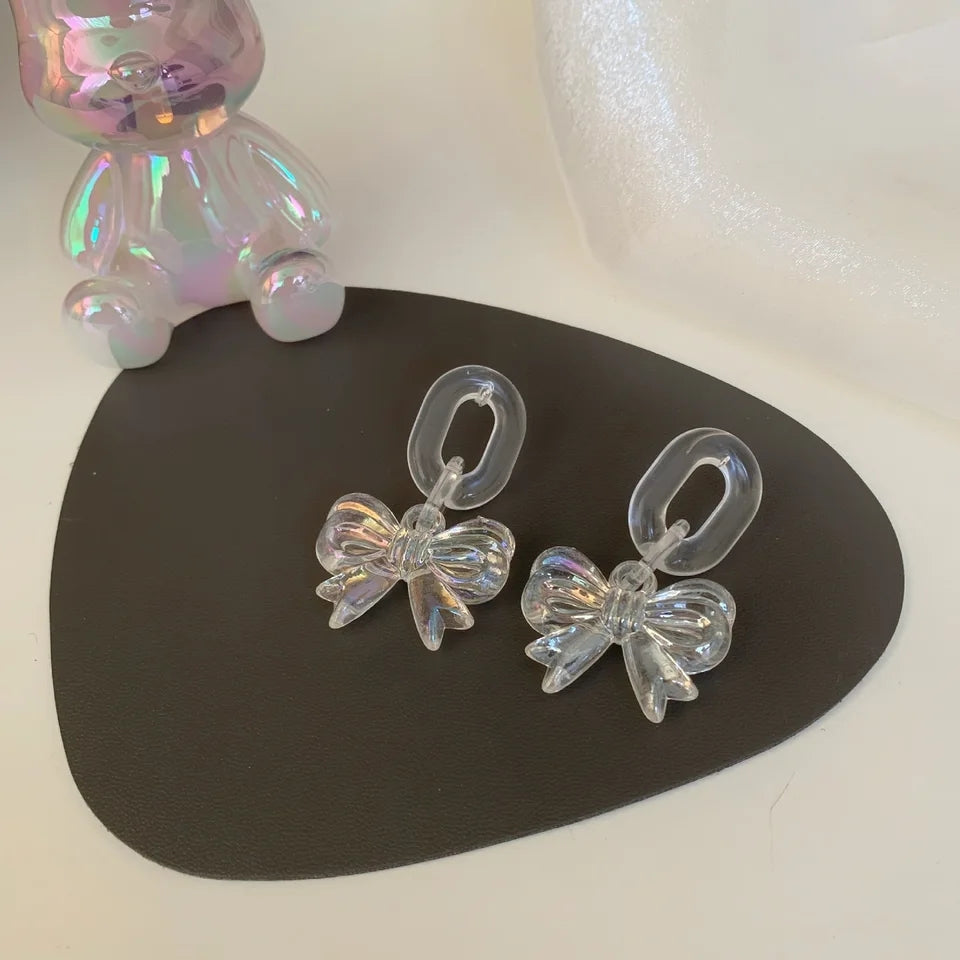 Summer Bow Knot Earrings: Transparent Resin, Cute Dangle Fashion - Shop N Save