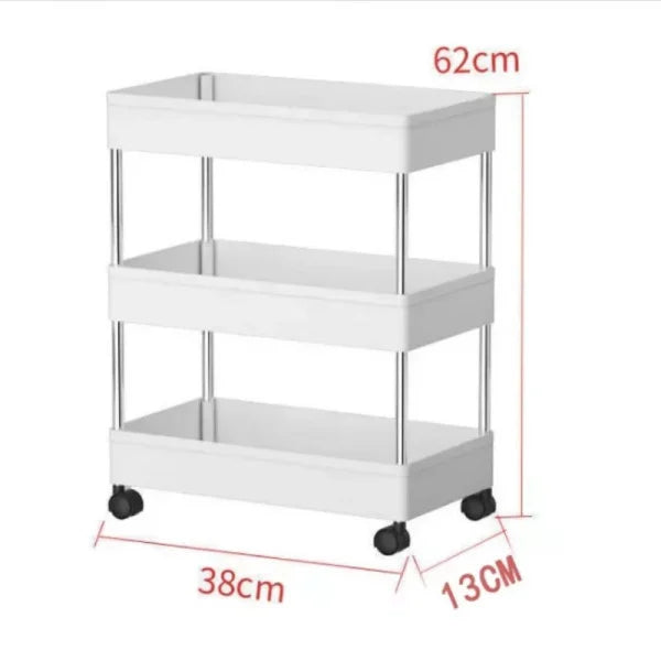 White Plastic 3 Tier Storage Rack Space-Saving Moveable Kitchen Trolley for Home Organization and Bathroom Storage - Shop N Save
