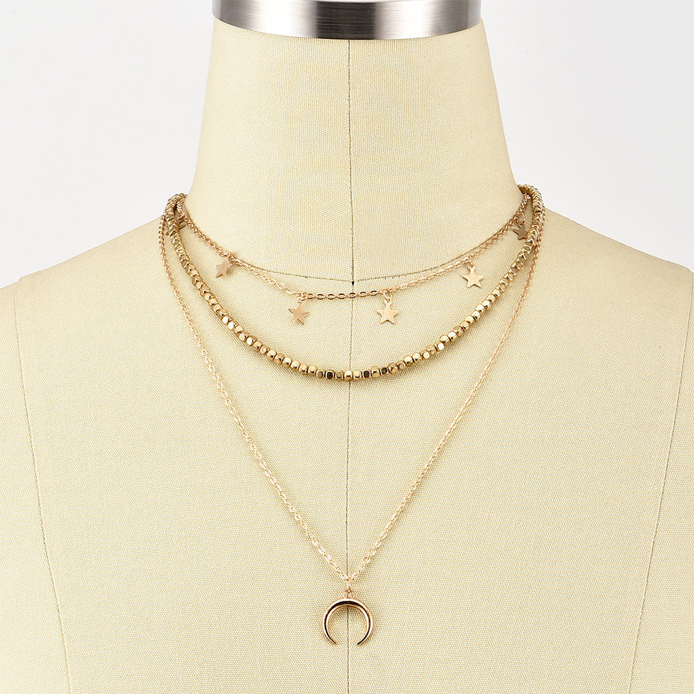 European American Style Necklace - Star Moon Multi-Layered Fashion - Shop N Save
