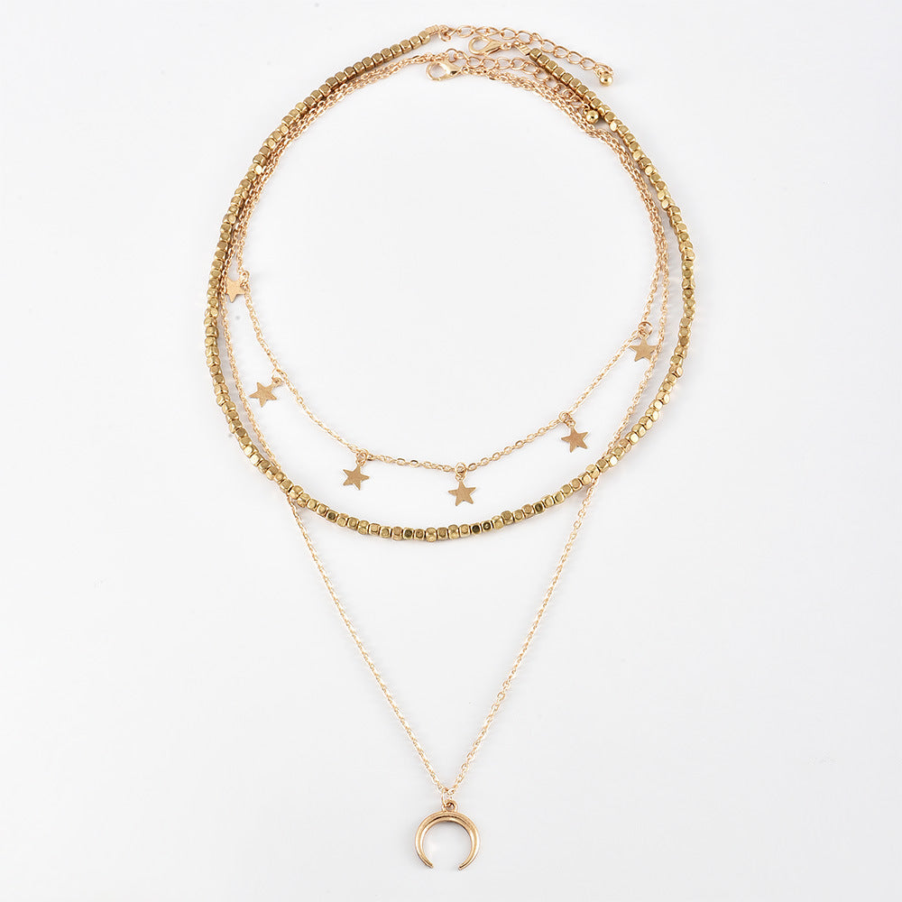 European American Style Necklace - Star Moon Multi-Layered Fashion - Shop N Save