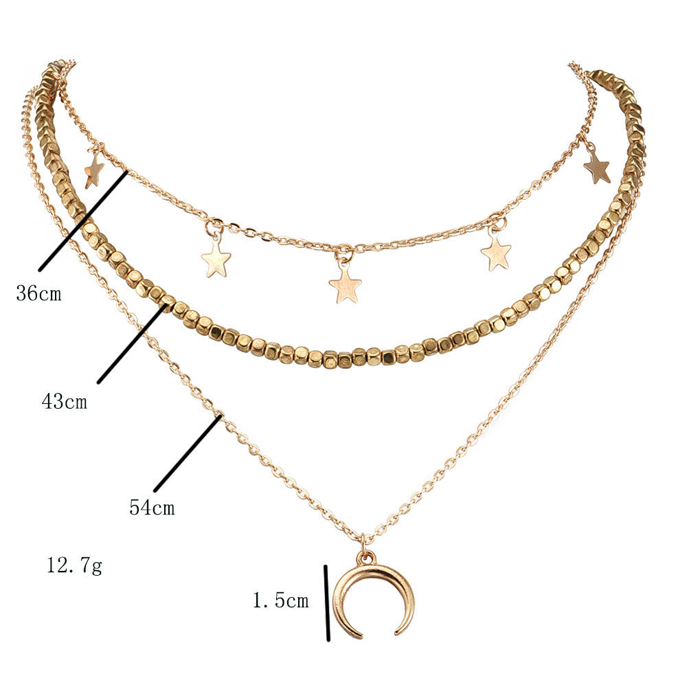European American Style Necklace - Star Moon Multi-Layered Fashion - Shop N Save
