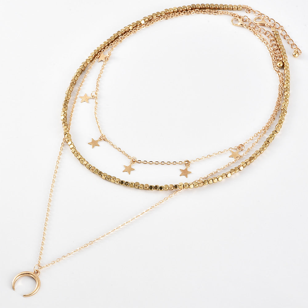 European American Style Necklace - Star Moon Multi-Layered Fashion - Shop N Save