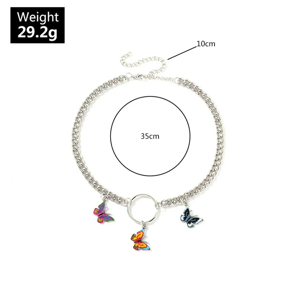 Boho Silver Choker: Punk Collar with Butterfly Pendant - Shop N Save
