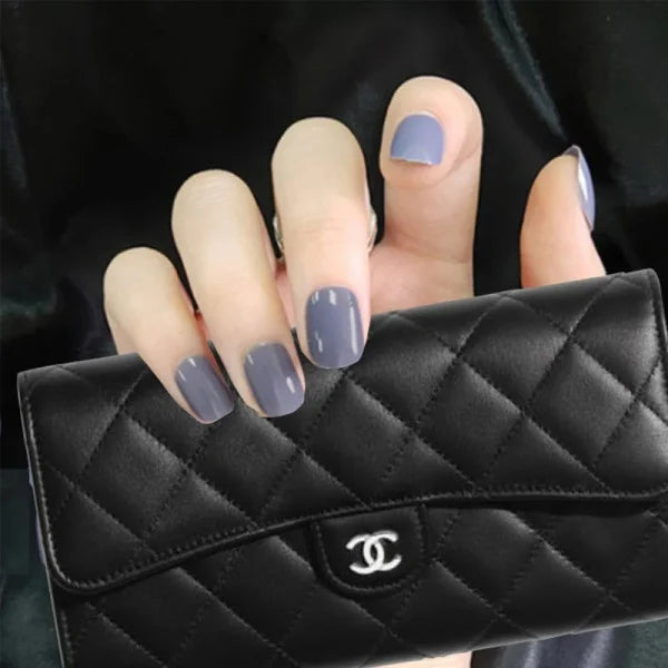 Glossy Grey Square Nails: 24PC Set, Casual & Formal, Shiny Adhesive Acrylic - Shop N Save