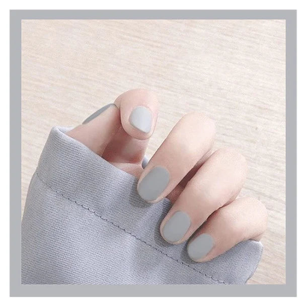 Matte Grey Square Nail Set: 24PC Formal Elegance, Adhesive Acrylic - Casual Perfect - Shop N Save