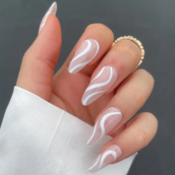 Wavy Zebra Two Tone Nails: 24 Pcs Shiny Adhesive Set - Women's Nail Art - Shop N Save