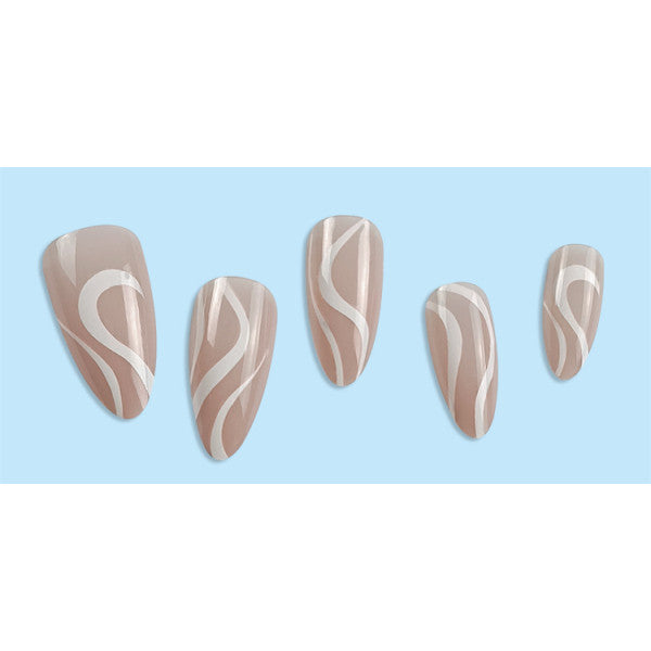 Wavy Zebra Two Tone Nails: 24 Pcs Shiny Adhesive Set - Women's Nail Art - Shop N Save