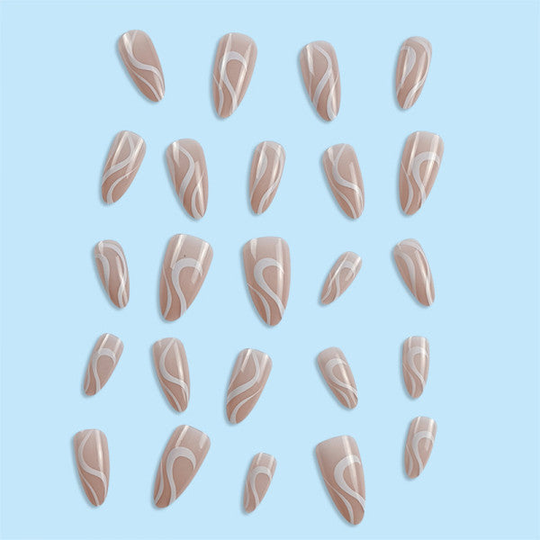 Wavy Zebra Two Tone Nails: 24 Pcs Shiny Adhesive Set - Women's Nail Art - Shop N Save