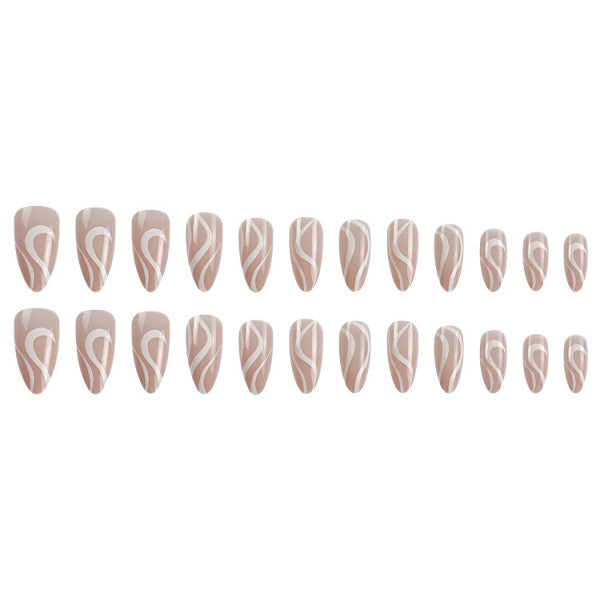 Wavy Zebra Two Tone Nails: 24 Pcs Shiny Adhesive Set - Women's Nail Art - Shop N Save