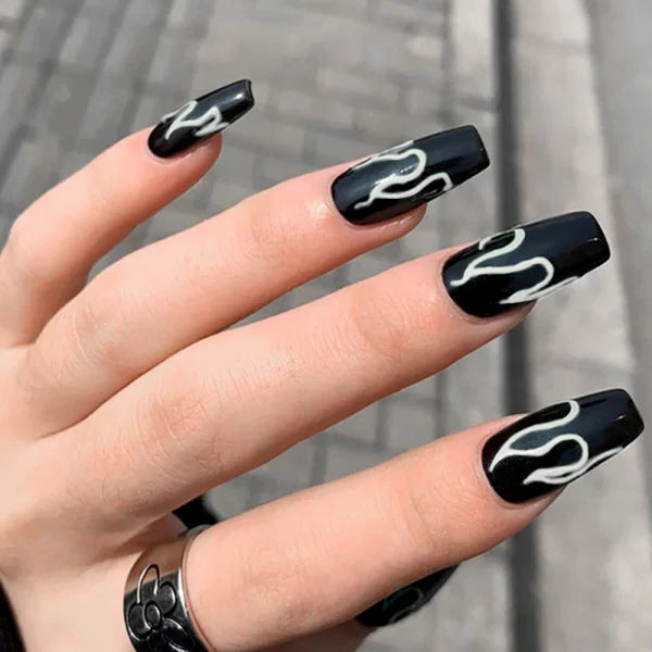 Creative Printed Square Nails: 24PC Shiny Adhesive Set - Women's Acrylic - Shop N Save