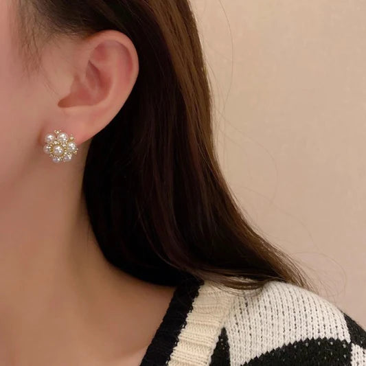 Floral Patched Crystal Decorative Ear Tops - Shop N Save