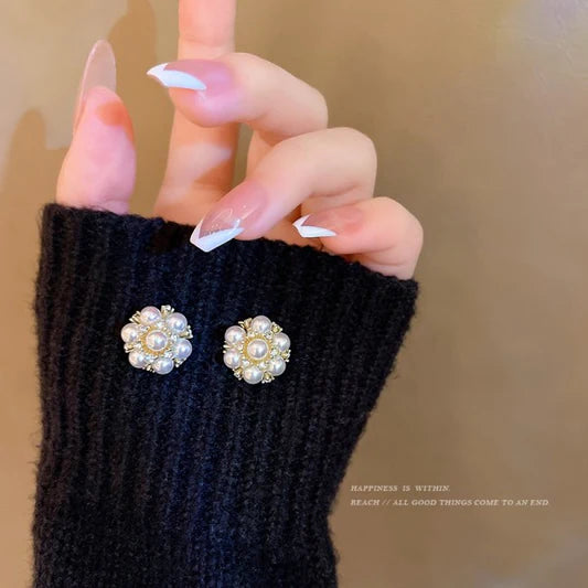 Floral Patched Crystal Decorative Ear Tops - Shop N Save