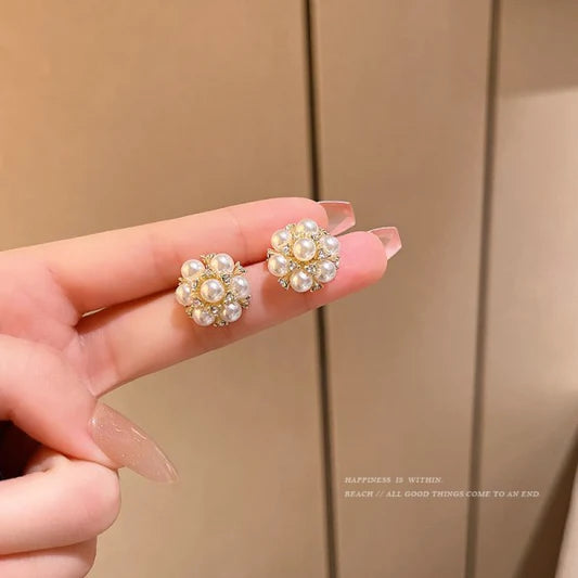 Floral Patched Crystal Decorative Ear Tops - Shop N Save