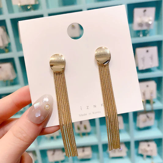 Chain Tassel Gold Plated Earrings - Golden - Shop N Save