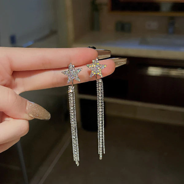 Star Engraved Crystal Silver eplated Earrings - Silver - Shop N Save