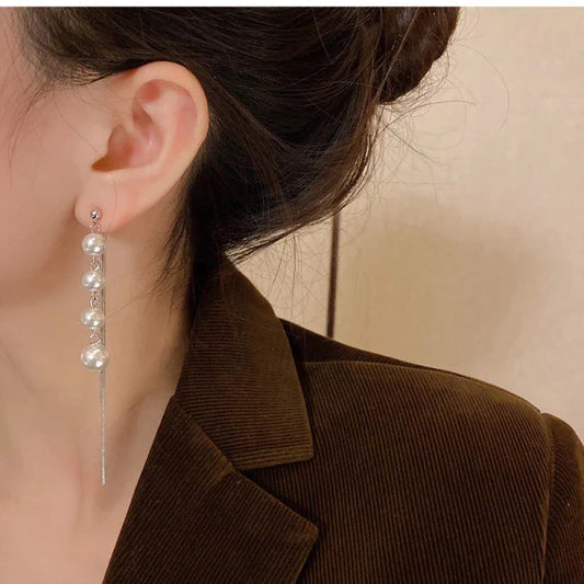 Pearl Patched Multi Layered Earrings Pair - Silver - Shop N Save