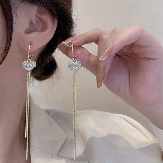 Heart Shaped Crystal Shaped Earrings Pair - Golden - Shop N Save