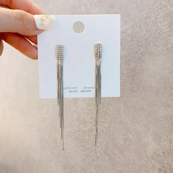 Tassel Silver Plated Crystal Earrings Pair - Silver - Shop N Save