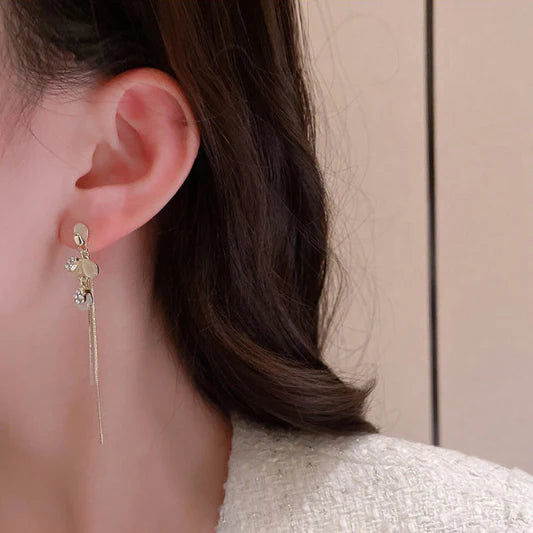 Crystal Petal Decorative Chain Pendant Earrings- Golden - Shop N Save