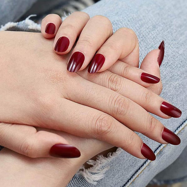 Shiny Dark Red Straight Nails: 24PC Set - Party-Ready Women - Shop N Save