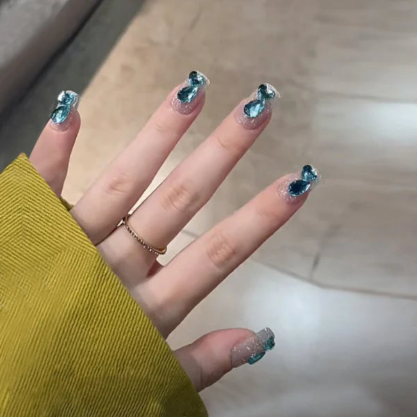 Sparkling Rhinestone Nail Set: Shiny Silver Fake Nails, Adhesive Patch Included - Shop N Save