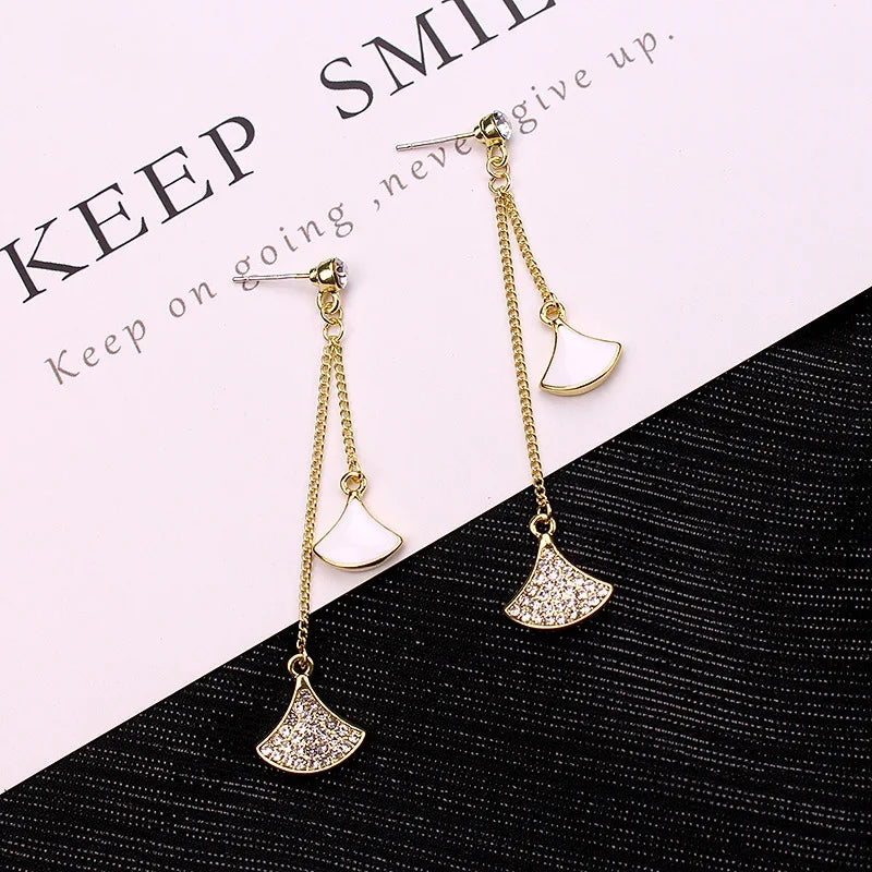 French-Inspired Tassel Earrings: Crystal Fan Design for Women - Shop N Save