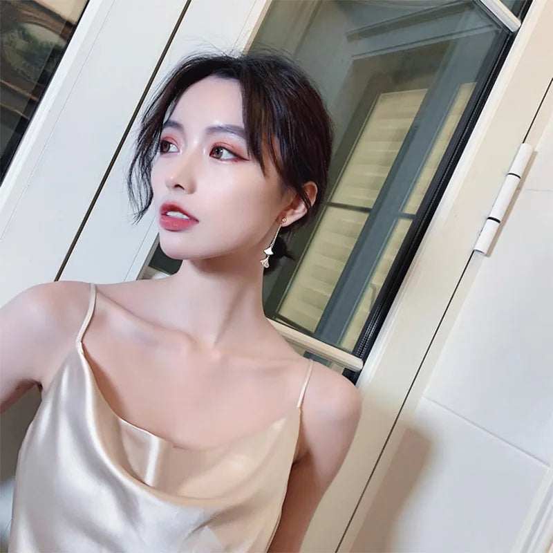 French-Inspired Tassel Earrings: Crystal Fan Design for Women - Shop N Save