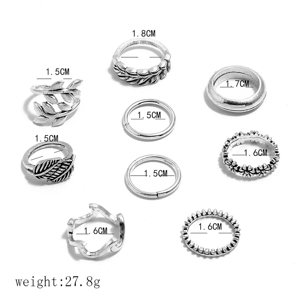 Docona 9pcs Bohemia Sunflower Rings: Silver Midi Knuckle Anillos Set for Women - Shop N Save