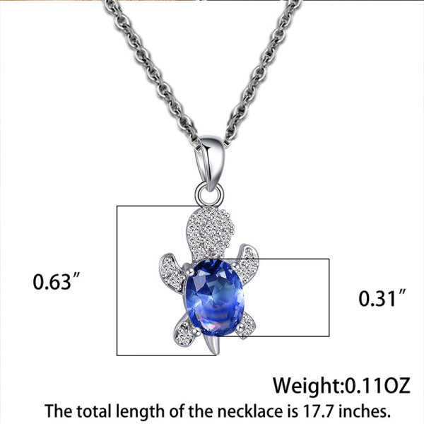 Shiny Blue Turtle Pendant Necklace with Rhinestones Women's Silver Plated Fashion Jewellery Set
