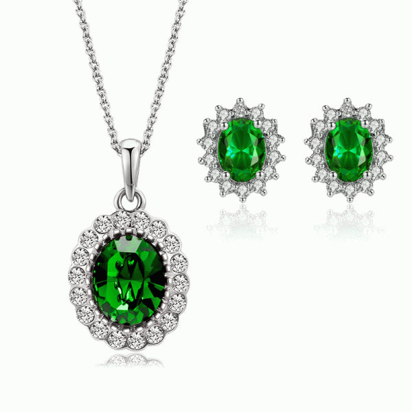 Stunning Silver Plated Crystal Pendant Necklace for Fashionable Women with Green and Silver Tones - Shop N Save