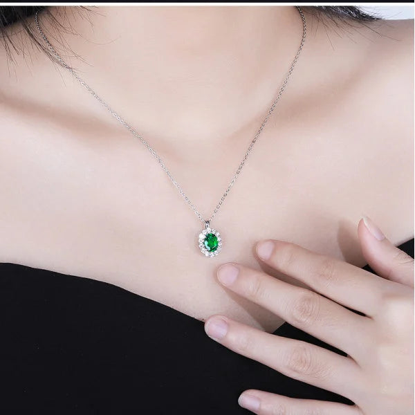 Stunning Silver Plated Crystal Pendant Necklace for Fashionable Women with Green and Silver Tones - Shop N Save