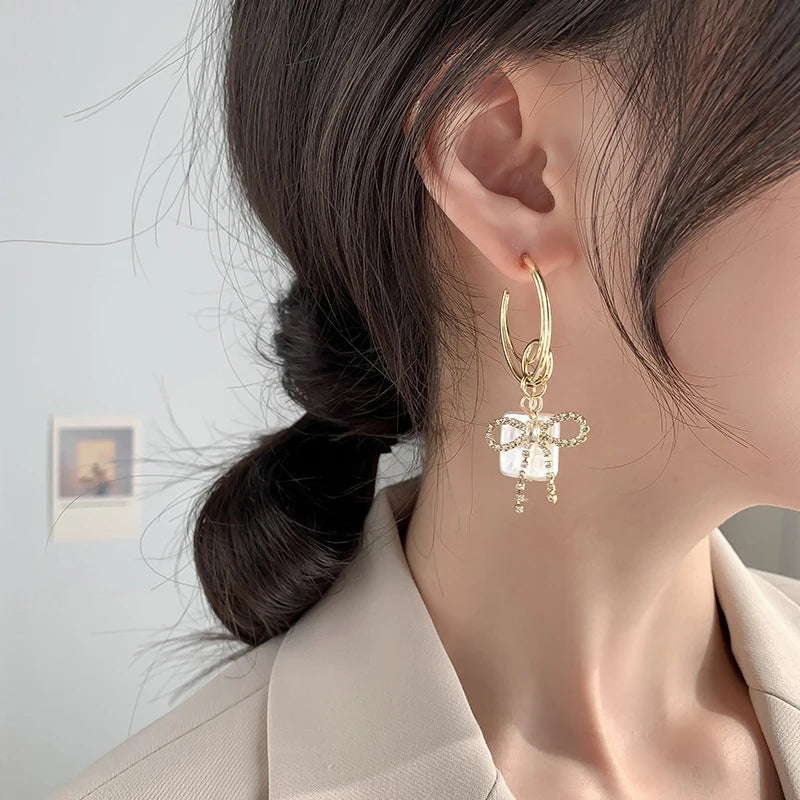 Bow Pearl Hoop Earrings - Trendy Fashion Jewelry for Women - Shop N Save