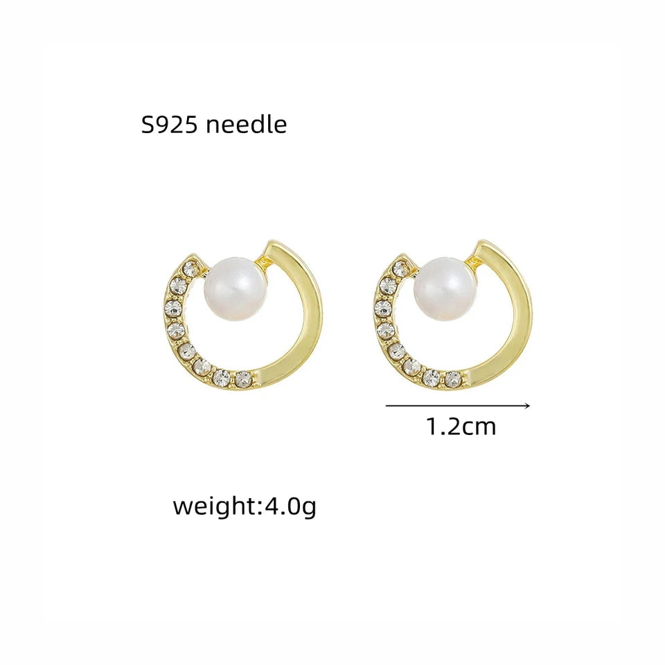 Korean Rhinestone Pearl Studs: Exquisite C-Shape, Fashion Jewelry - Shop N Save