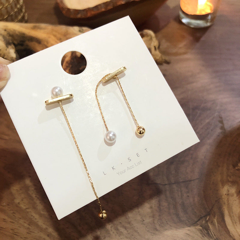 Pearl Earrings - Golden, Korean Minimalist, Adjustable Chain - Shop N Save