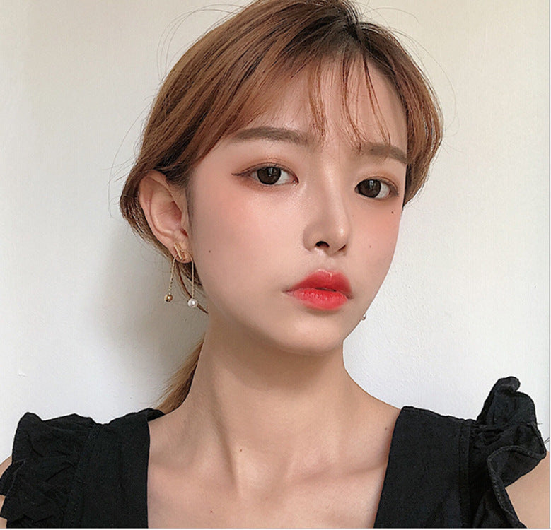 Pearl Earrings - Golden, Korean Minimalist, Adjustable Chain - Shop N Save