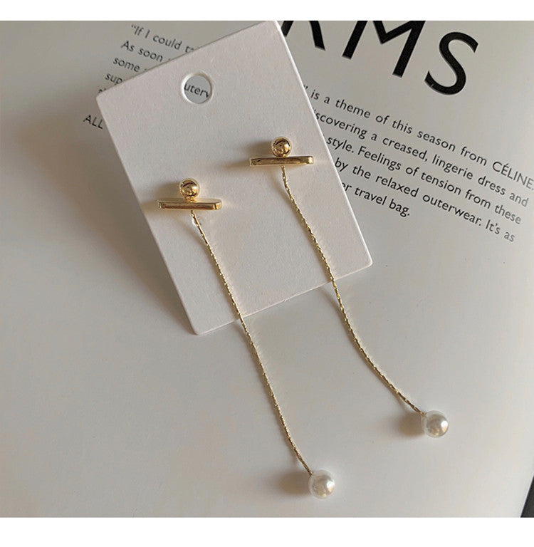 Pearl Earrings - Golden, Korean Minimalist, Adjustable Chain - Shop N Save