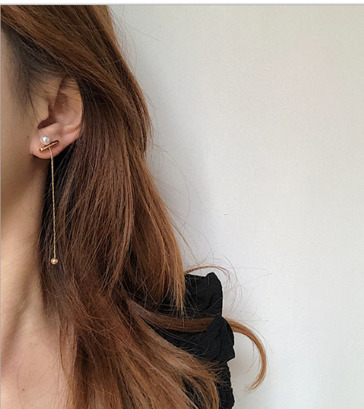 Pearl Earrings - Golden, Korean Minimalist, Adjustable Chain - Shop N Save