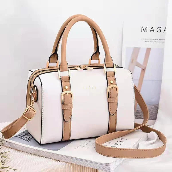Stylish White Alphabet Faux Leather Handbags with Zipper Closure and Double Handles