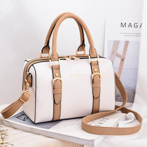 Stylish White Alphabet Faux Leather Handbags with Zipper Closure and Double Handles