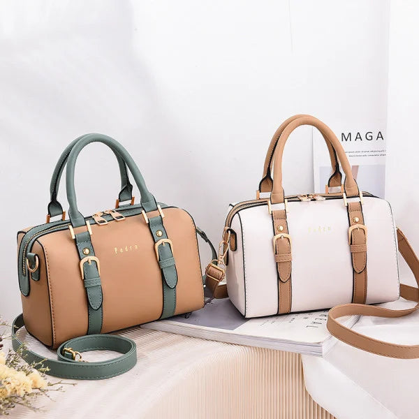 Stylish White Alphabet Faux Leather Handbags with Zipper Closure and Double Handles