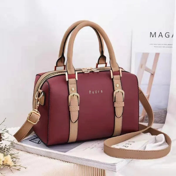 Fashionable Faux Leather Handbag with Zipper Closure and Buckle Strap Perfect for Stylish Women! - Shop N Save