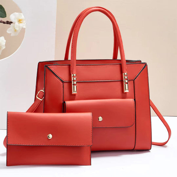 Trendy and versatile Red Double Handle Bag Set Perfect for stylish women on the go Includes two pieces made of high-quality PU Leather - Shop N Save